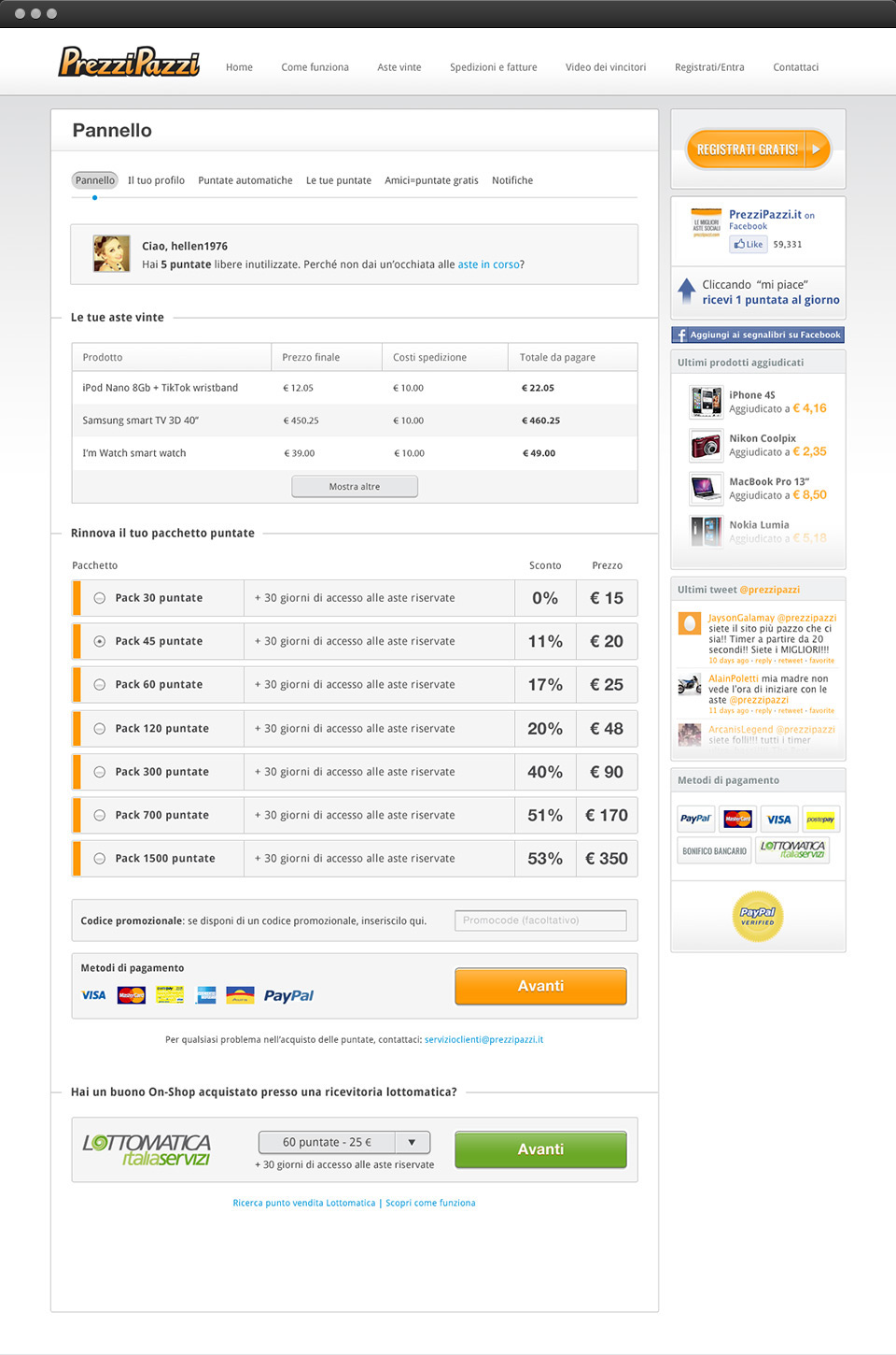 Prezzipazzi - Panel: dashboard