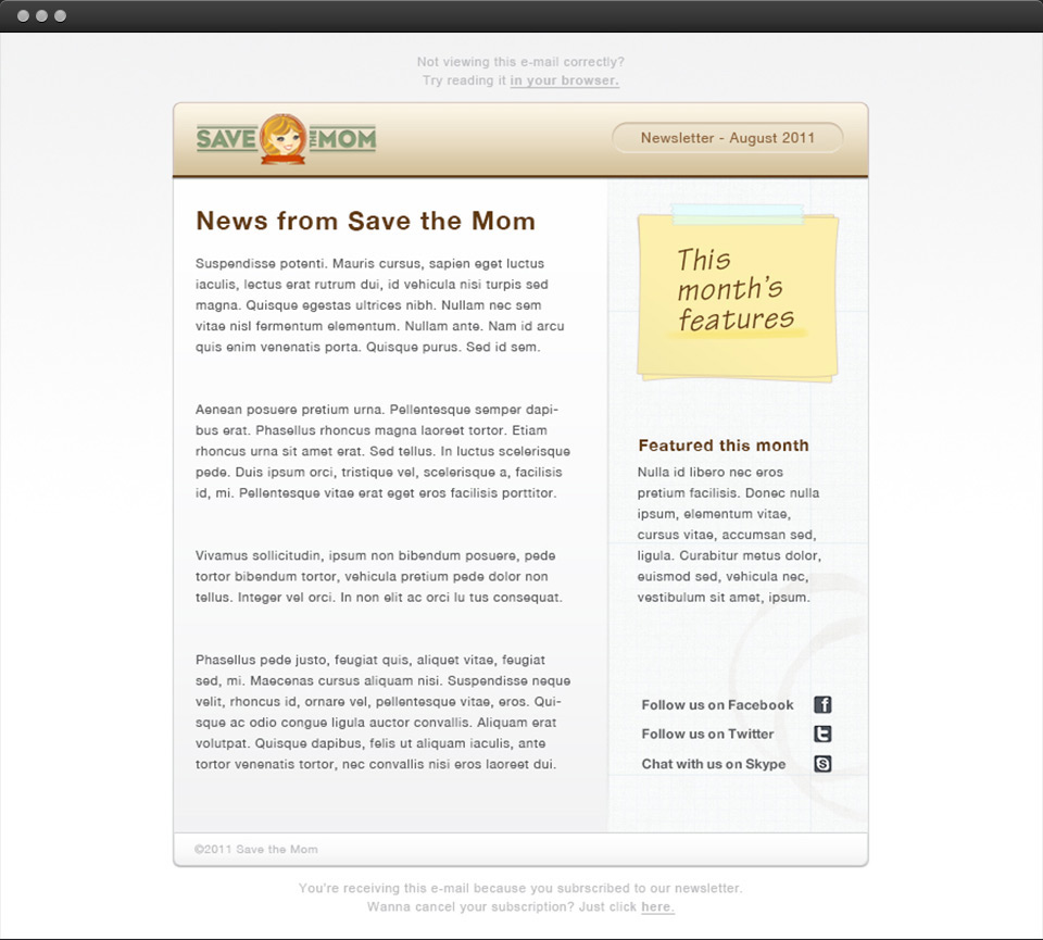 Save The Mom - E-Mail template