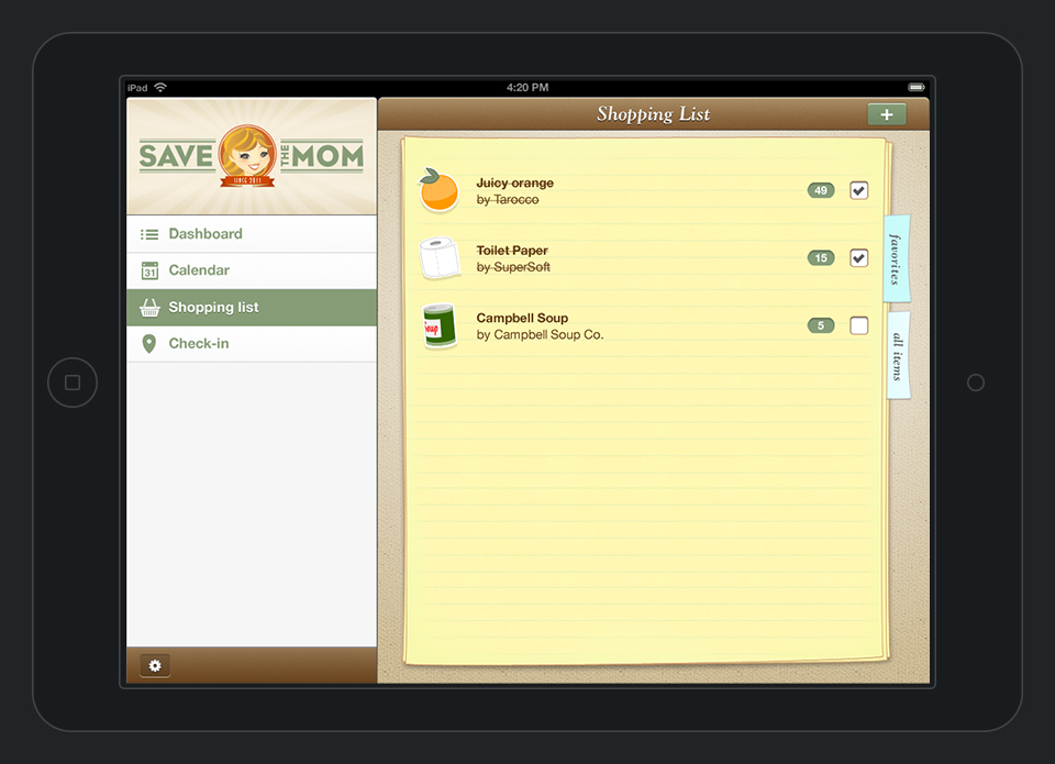 Save The Mom - Shopping List