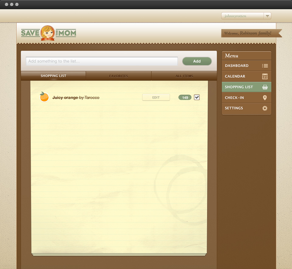 Save The Mom - Shopping List